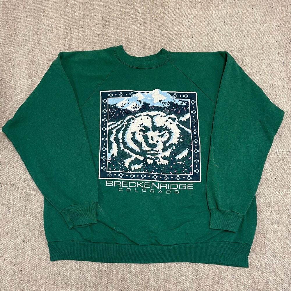 Vintage Breckenridge Bear Sweatshirt Men XL Green 1990s Hanes
